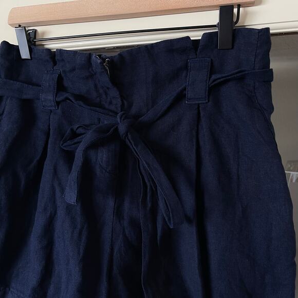 L'AGENCE Hillary Paperbag Shorts Marine Navy Blue Sz 26 Linen High Waisted Chic - Picture 8 of 16